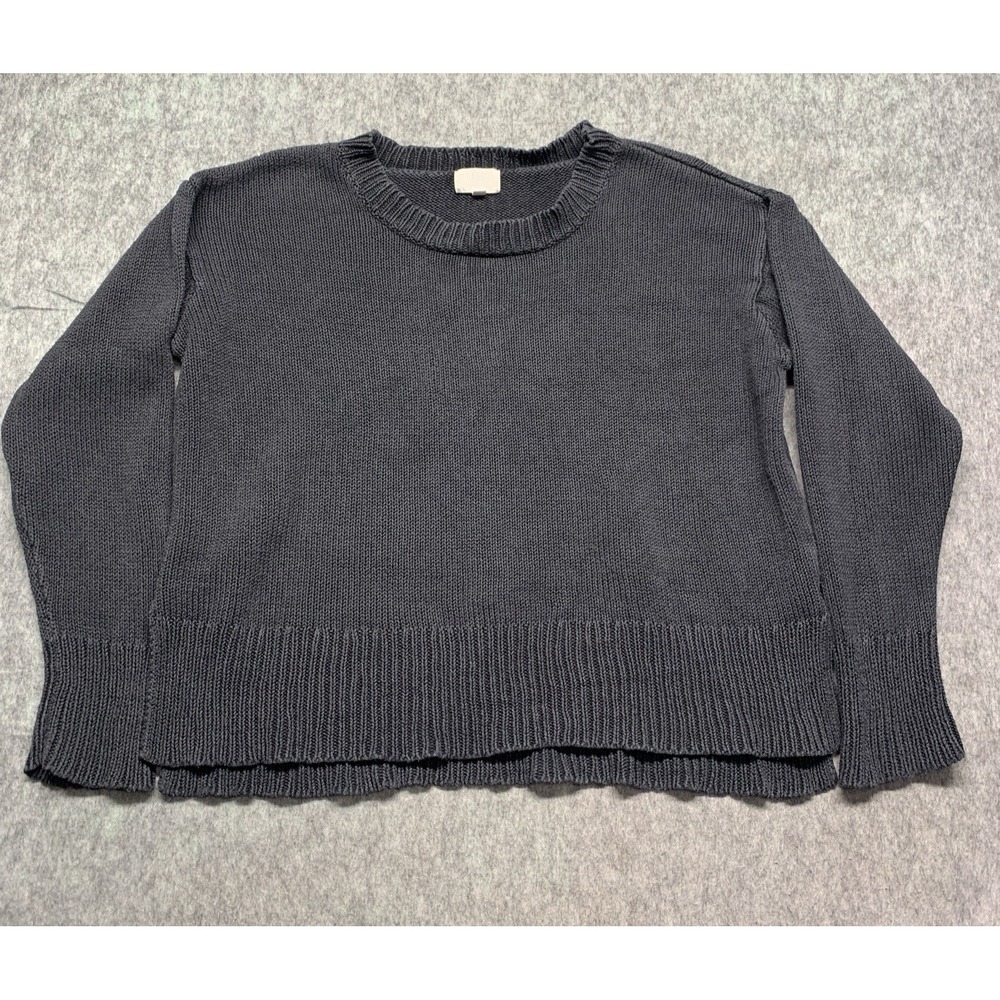 Honest Cotton Ribbed Crewneck Crop Sweater Chunky Knit Oversized Gray Size -O/S